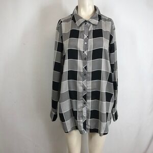 Foxcroft NYC Wrinkle Free Women's 18W Shaped Black White Plaid Button Down Shirt